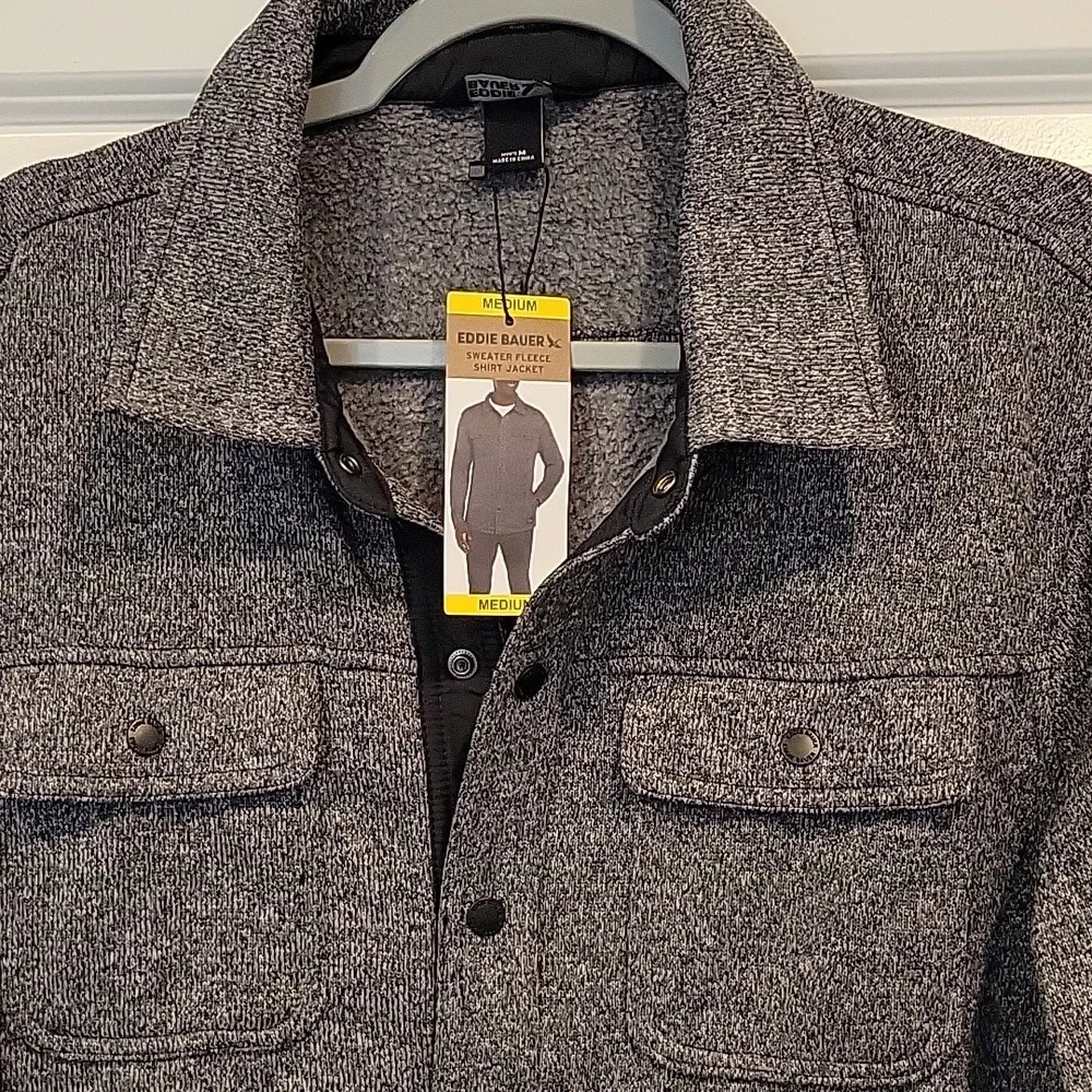 Eddie Bauer Men's Sweater Fleece Shirt Jacket Shacket Charcoal Medium NWT